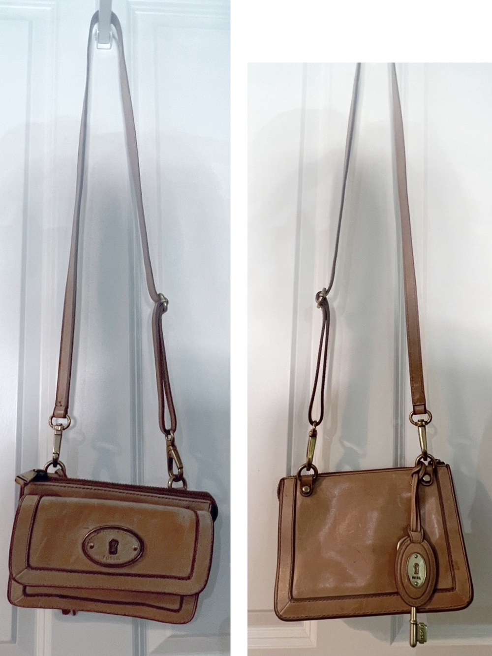 Vintage Fossil Key-Per Vegetable-Tanned Leather Crossbody Bag Handbag Purse